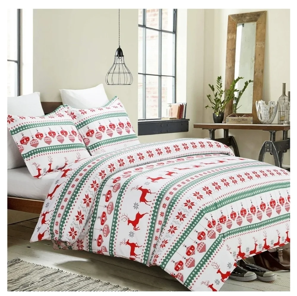 Lightweight Microfiber Duvet Cover Set, Printed Reindeer, Christmas